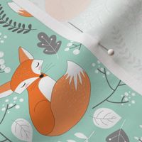 Fox - Sleepy Foxes (mint candy) Baby Nursery Woodland Animals Kids Childrens Bedding M4