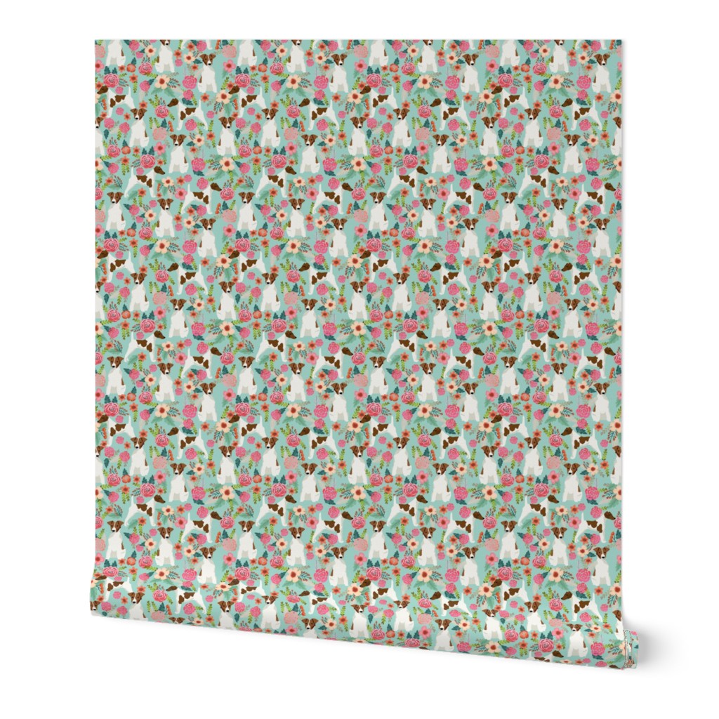 smooth fox terrier floral flowers dog breed fabric mint