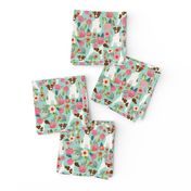 smooth fox terrier floral flowers dog breed fabric mint