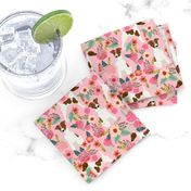 smooth fox terrier floral flowers dog breed fabric pink