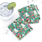 smooth fox terrier floral flowers dog breed fabric turquoise