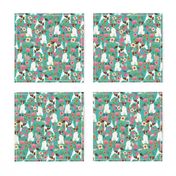 smooth fox terrier floral flowers dog breed fabric turquoise