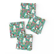 smooth fox terrier floral flowers dog breed fabric turquoise