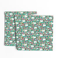 smooth fox terrier floral flowers dog breed fabric turquoise