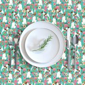 smooth fox terrier floral flowers dog breed fabric turquoise