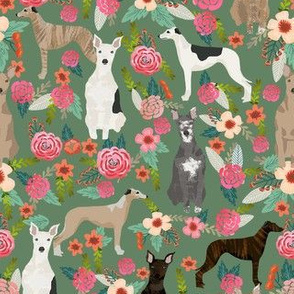 whippet florals mixed coats dog breed fabric green