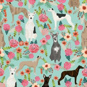 whippet florals mixed coats dog breed fabric mint
