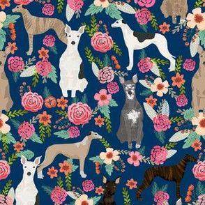 whippet florals mixed coats dog breed fabric navy