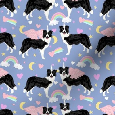 border collie unicorn pastel rainbows dog breed fabric periwinkle