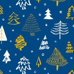 Christmas trees blue and gold 