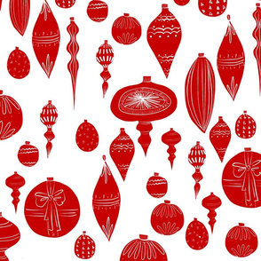 Vintage Red Christmas Ornaments on White