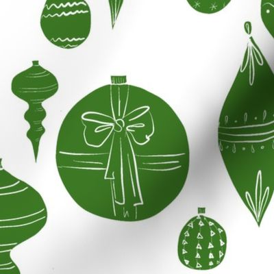 Vintage Green Christmas Ornaments on White