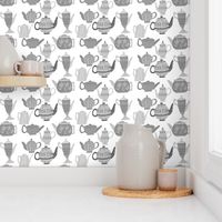 Vintage Teapots for Tea in Shades of Grey