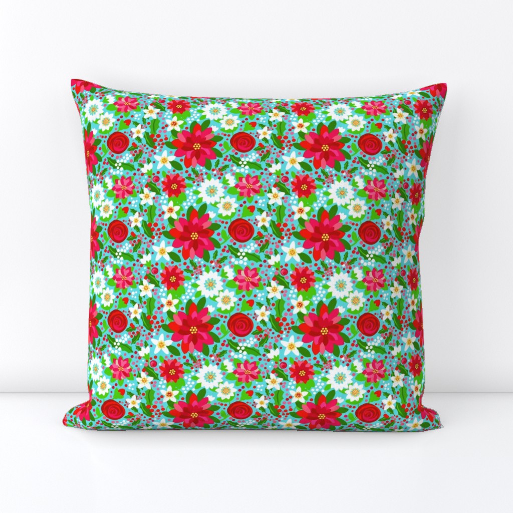 Poinsettia retro floral // red and pink flowers // Poinsettia floral // Red flowers // Holidays // holly