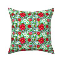 Poinsettia retro floral // red and pink flowers // Poinsettia floral // Red flowers // Holidays // holly