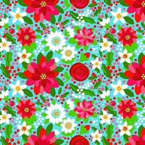 Poinsettia retro floral // red and pink flowers // Poinsettia floral // Red flowers // Holidays // holly