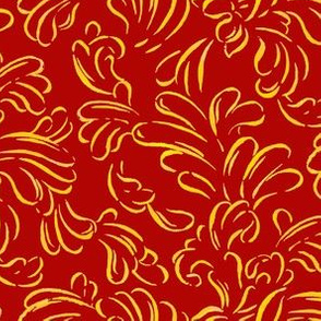 Painted Gold Scroll on Red