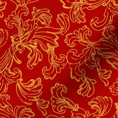 Fine Gold Scroll on Red