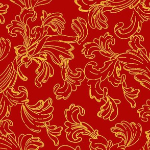 Fine Gold Scroll on Red