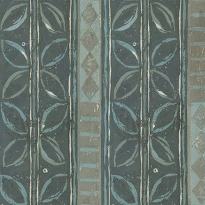 Tribal Leaf Stripe Aqua and Charcoal