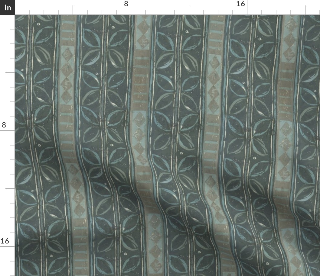 Tribal Leaf Stripe Aqua and Charcoal