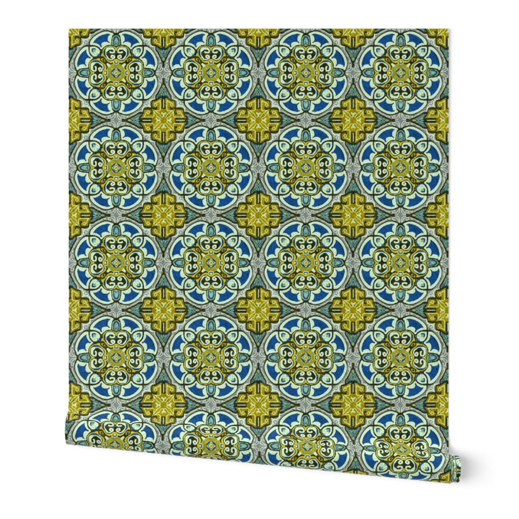 Isabella, Rosette Medallion, Blue and gold