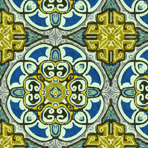 Isabella, Rosette Medallion, Blue and gold