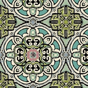 Isabella, Rosette Medallion, Teal Green watercolor