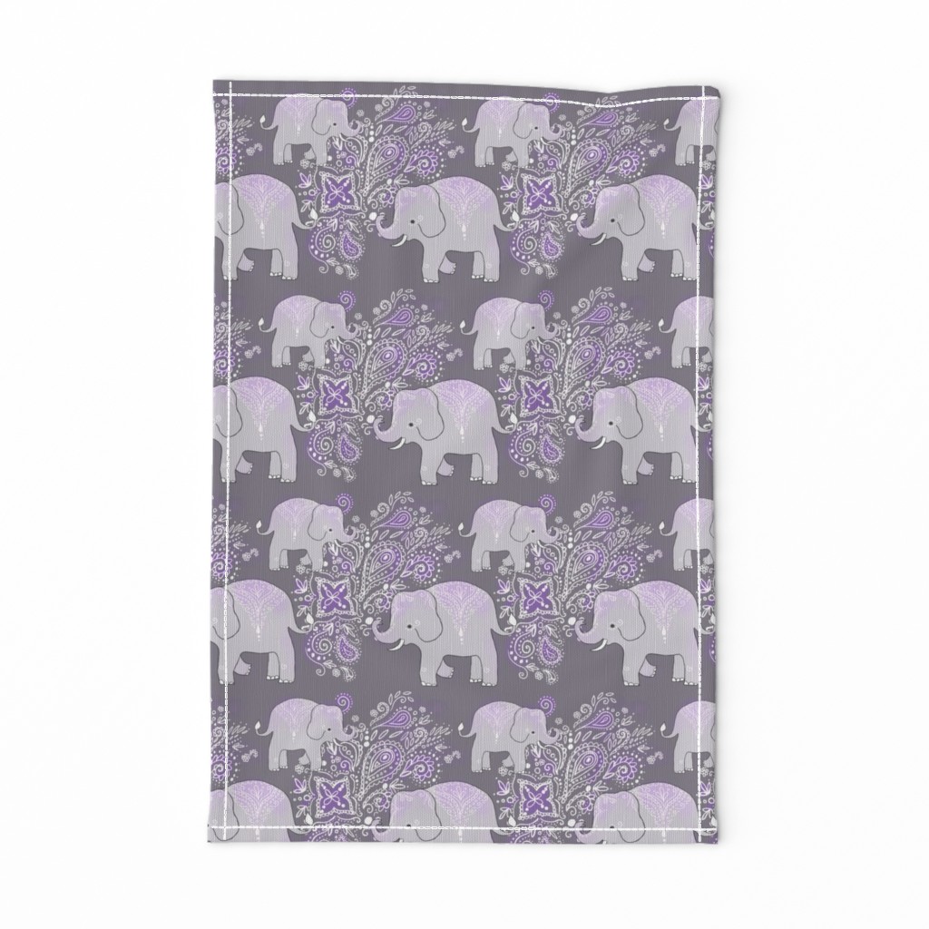 Mehndi elephants in lavender and grey