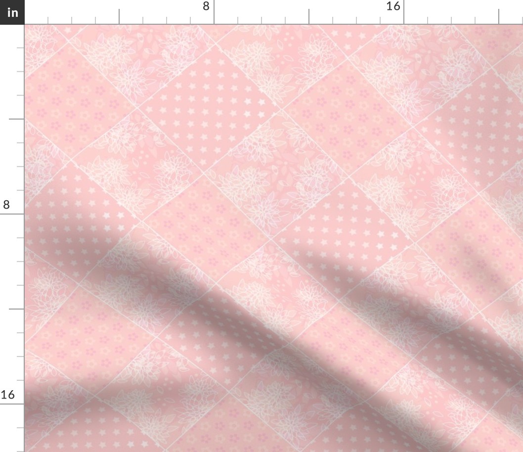 Coral pink patchwork made from plain fabric scraps