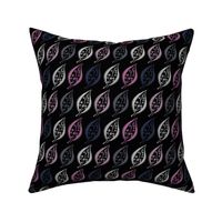 Delicate leaves floral retro, sixties, black and purple, creative, exotic leaves, tropical pattern