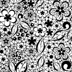 black and white tropical tracery lace pattern mesh 