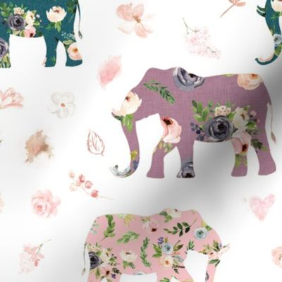 blush floral elephant with pink gold floral