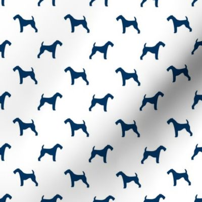 Airedale Terrier silhouette (smaller) dog fabric fabric white navy