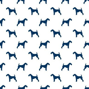 Airedale Terrier silhouette (smaller) dog fabric fabric white navy