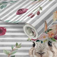 paprika floral bunny on gray stripes