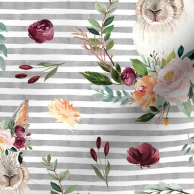 paprika floral bunny on gray stripes