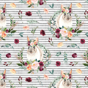 paprika floral bunny on gray stripes