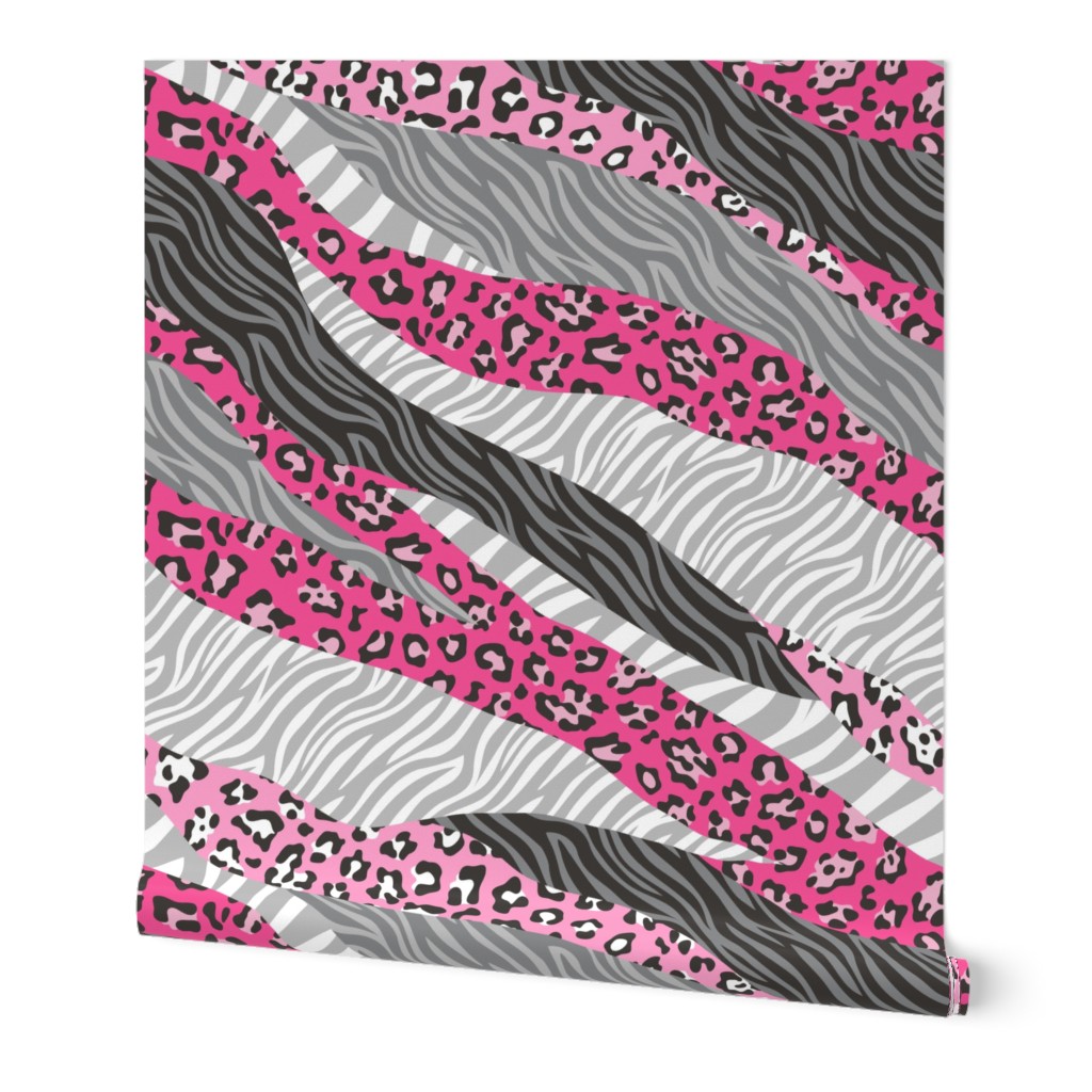 Cheetah Leopard Zebra Animal Stripes Pink Grey Black & White