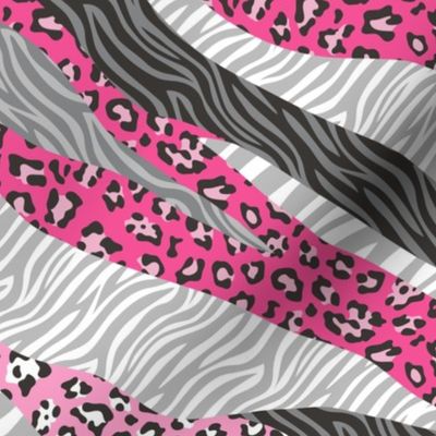 Cheetah Leopard Zebra Animal Stripes Pink Grey Black & White