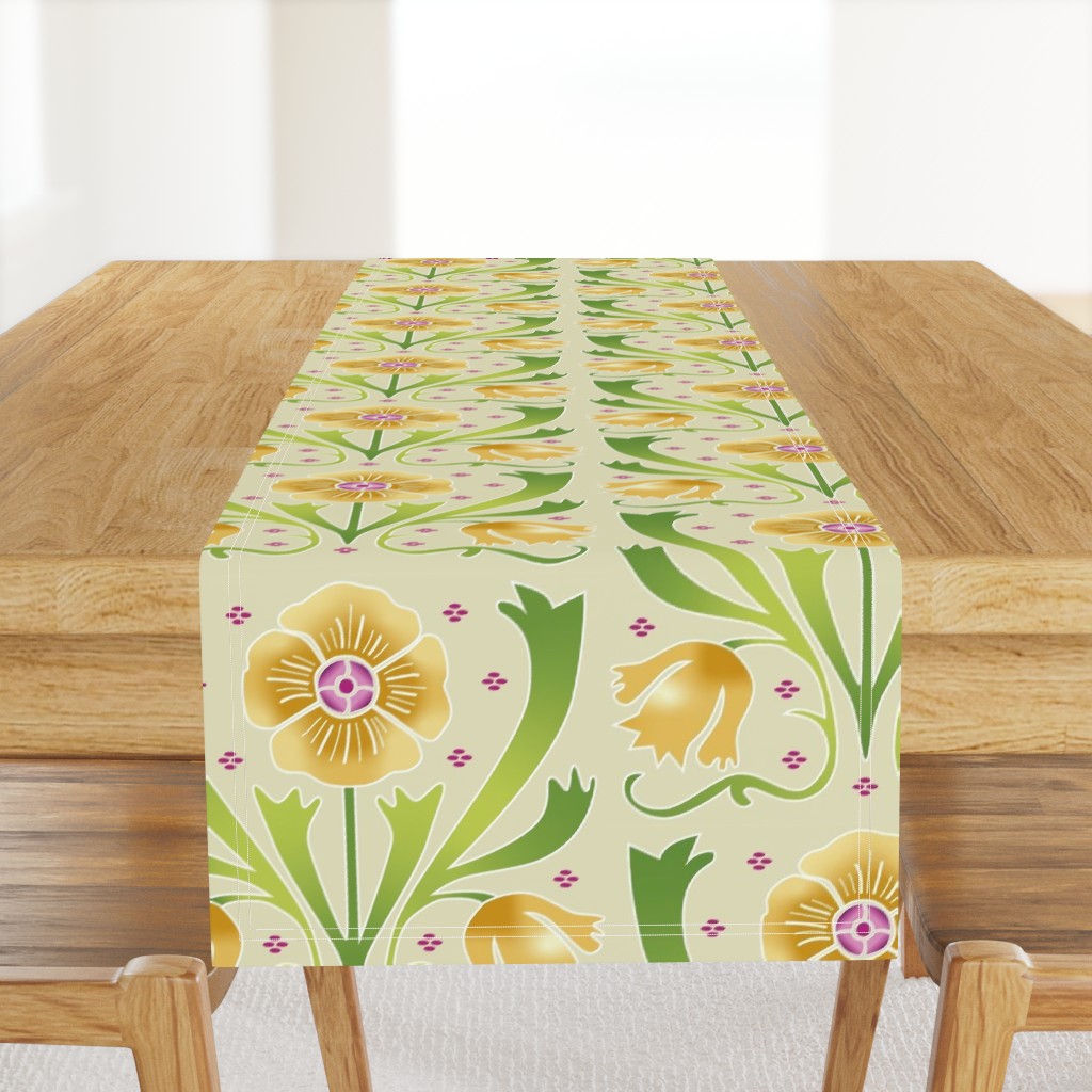 yellow and green Art Nouveau flowers | large jumbo scale