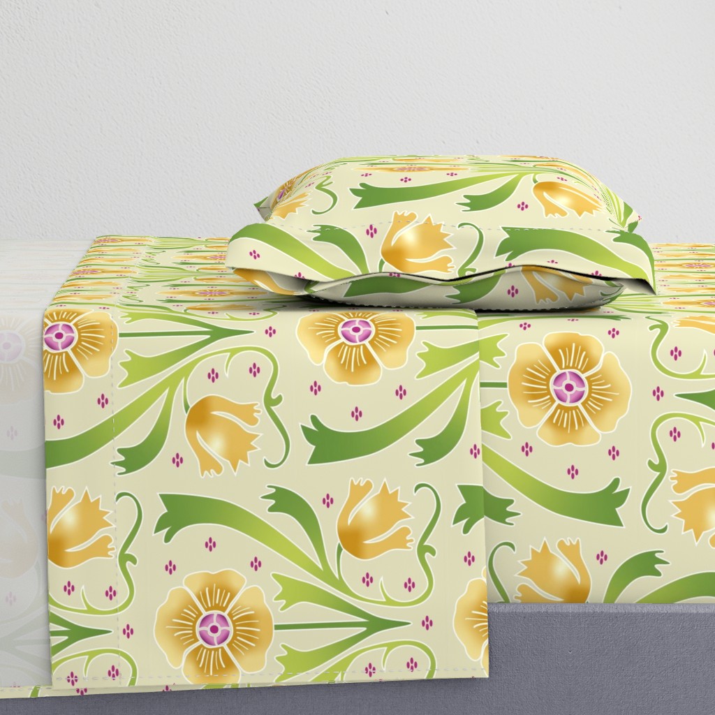 yellow and green Art Nouveau flowers | large jumbo scale