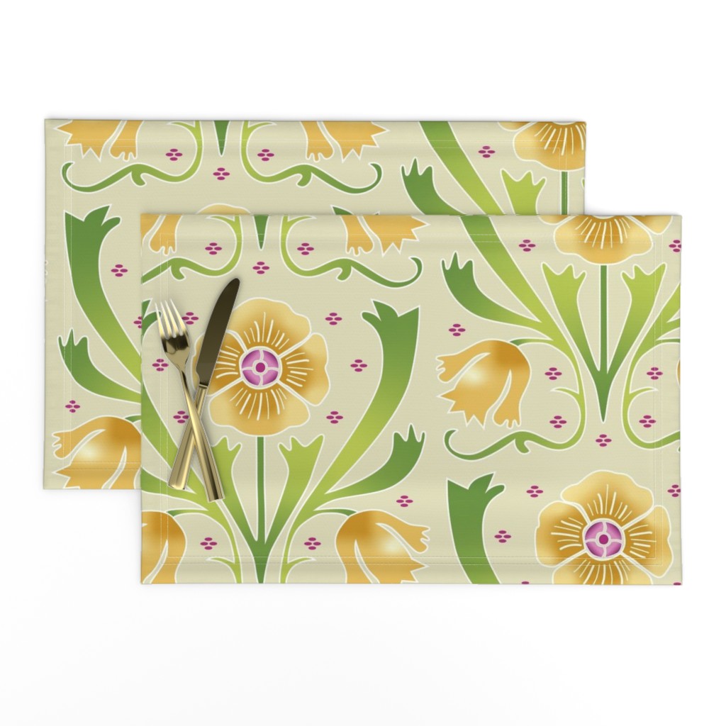 yellow and green Art Nouveau flowers | large jumbo scale