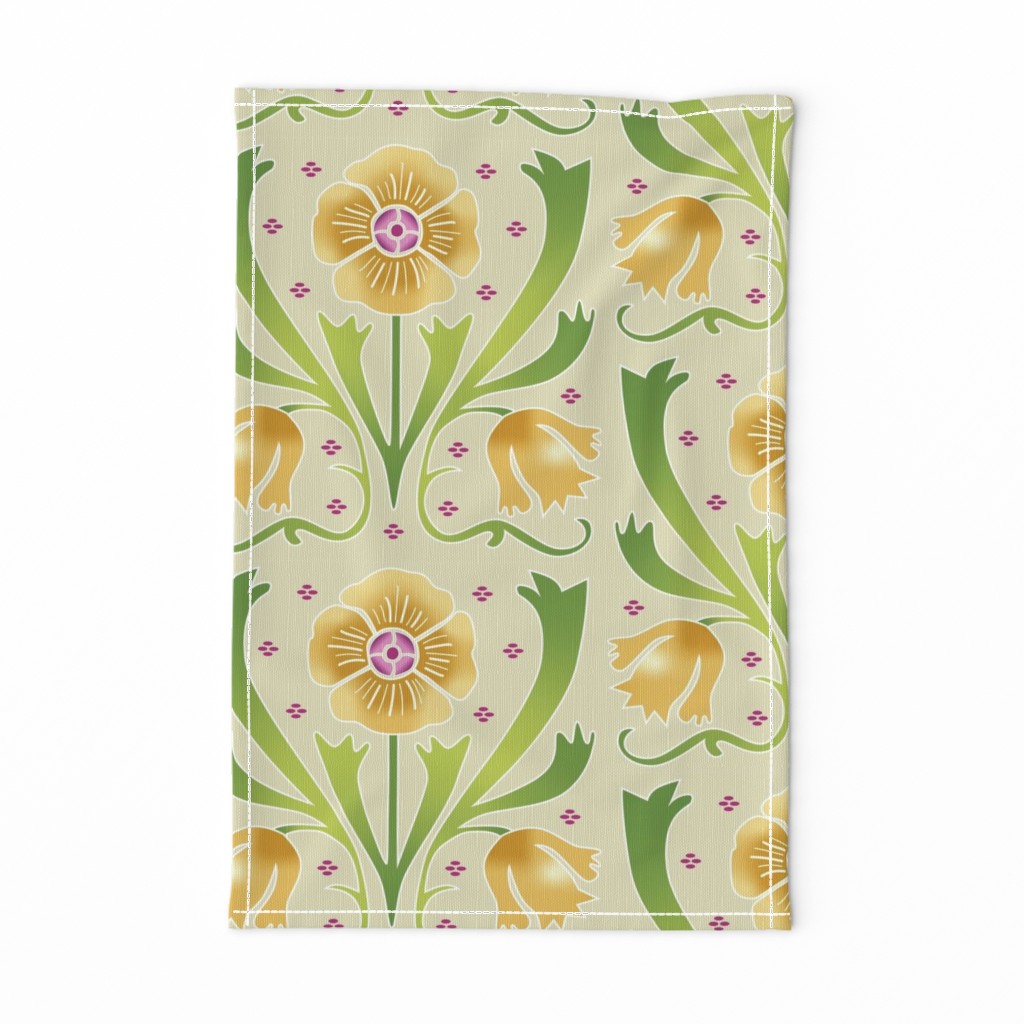 yellow and green Art Nouveau flowers | large jumbo scale