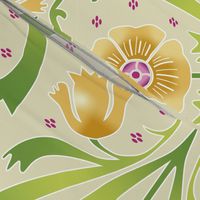 yellow and green Art Nouveau flowers | large jumbo scale