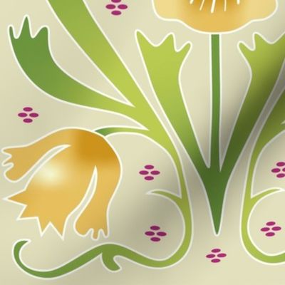 yellow and green Art Nouveau flowers | large jumbo scale