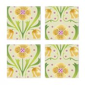 yellow and green Art Nouveau flowers | large jumbo scale