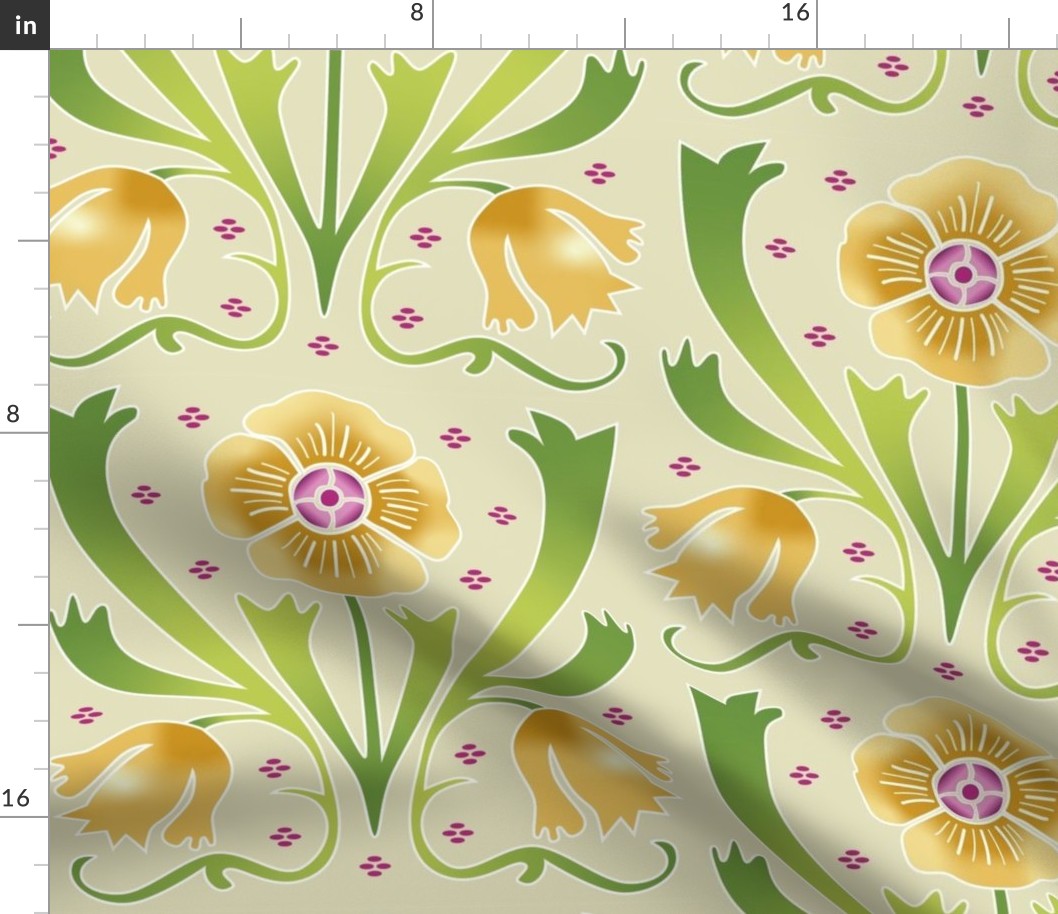 yellow and green Art Nouveau flowers | large jumbo scale