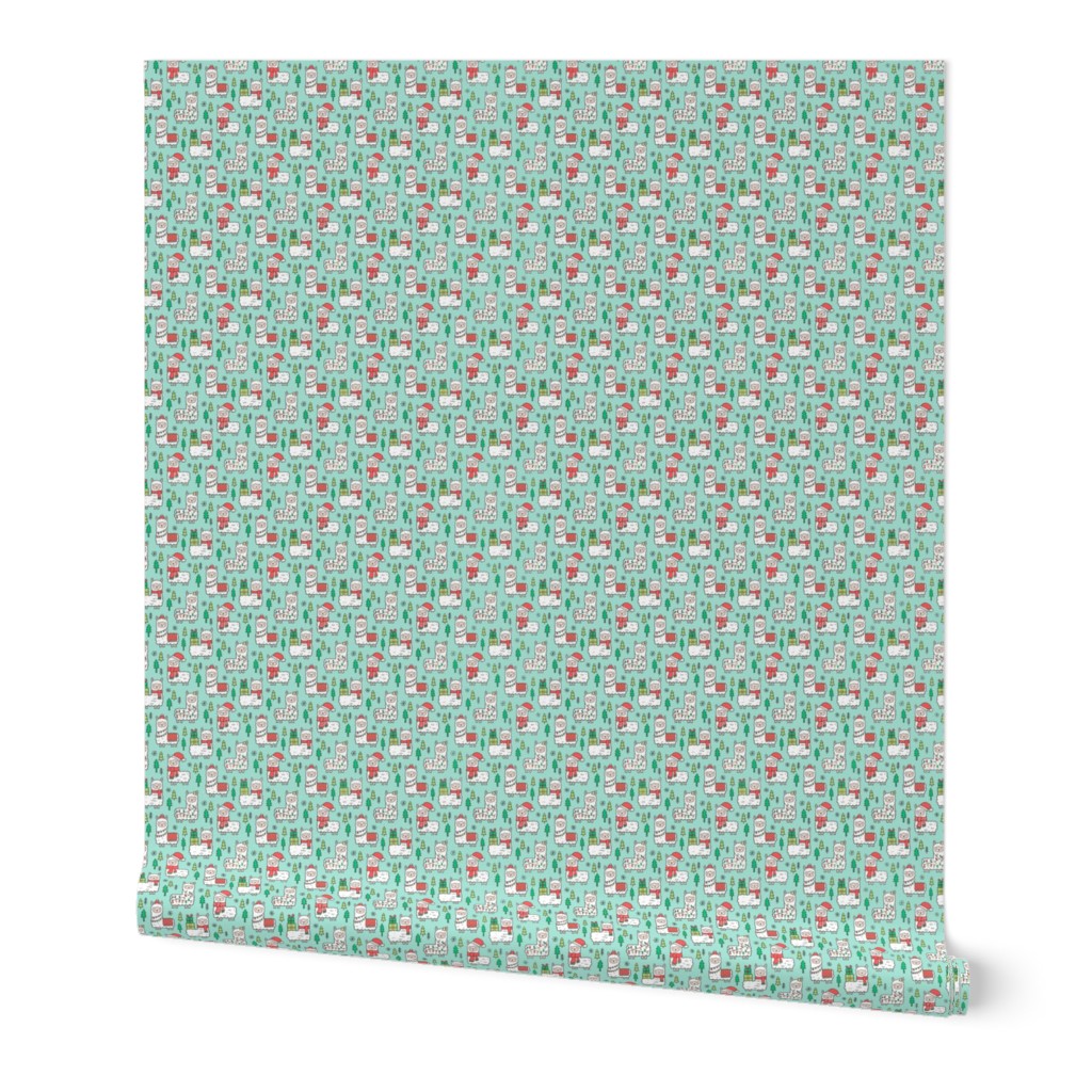 Holidays Christmas llamas on Mint Green Tiny Small 0,5 inch Width