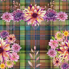 DALHIA WREATH BOUQUET FLOWERS ON MADRAS PLAID AUTUMN SHADES